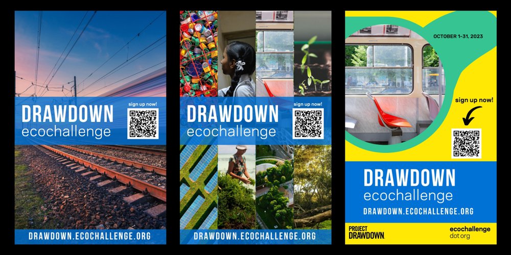 A grid of Drawdown Ecochallenge social media graphics for download