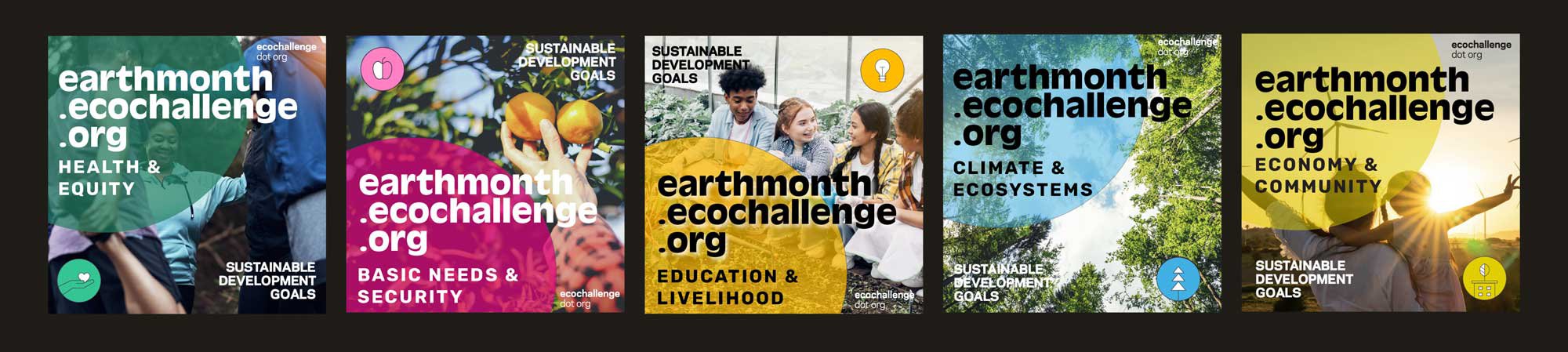 A grid of People's Ecochallenge spotlighted actions graphics for download