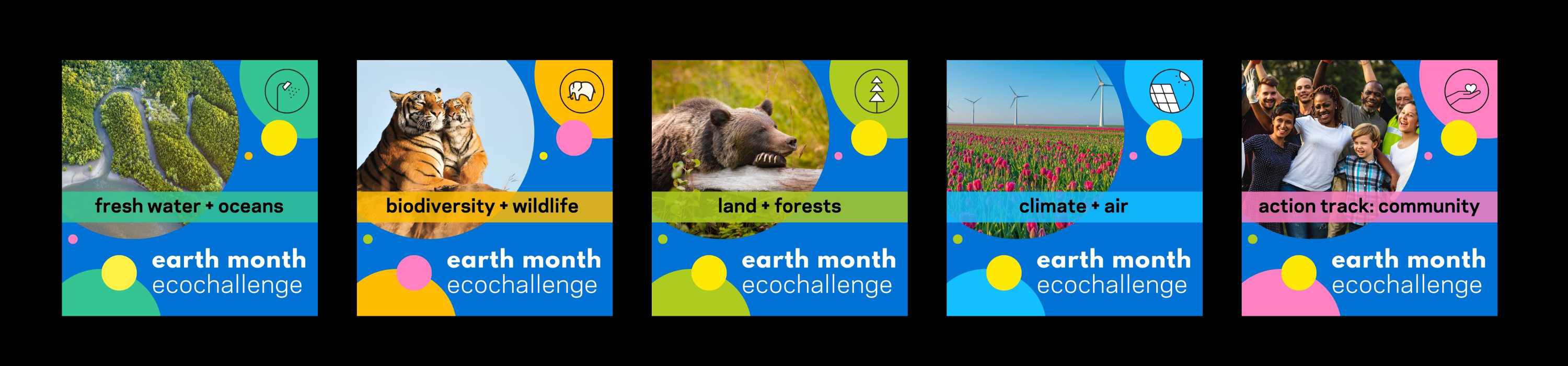 A grid of Earth Month Ecochallenge social media graphics for download