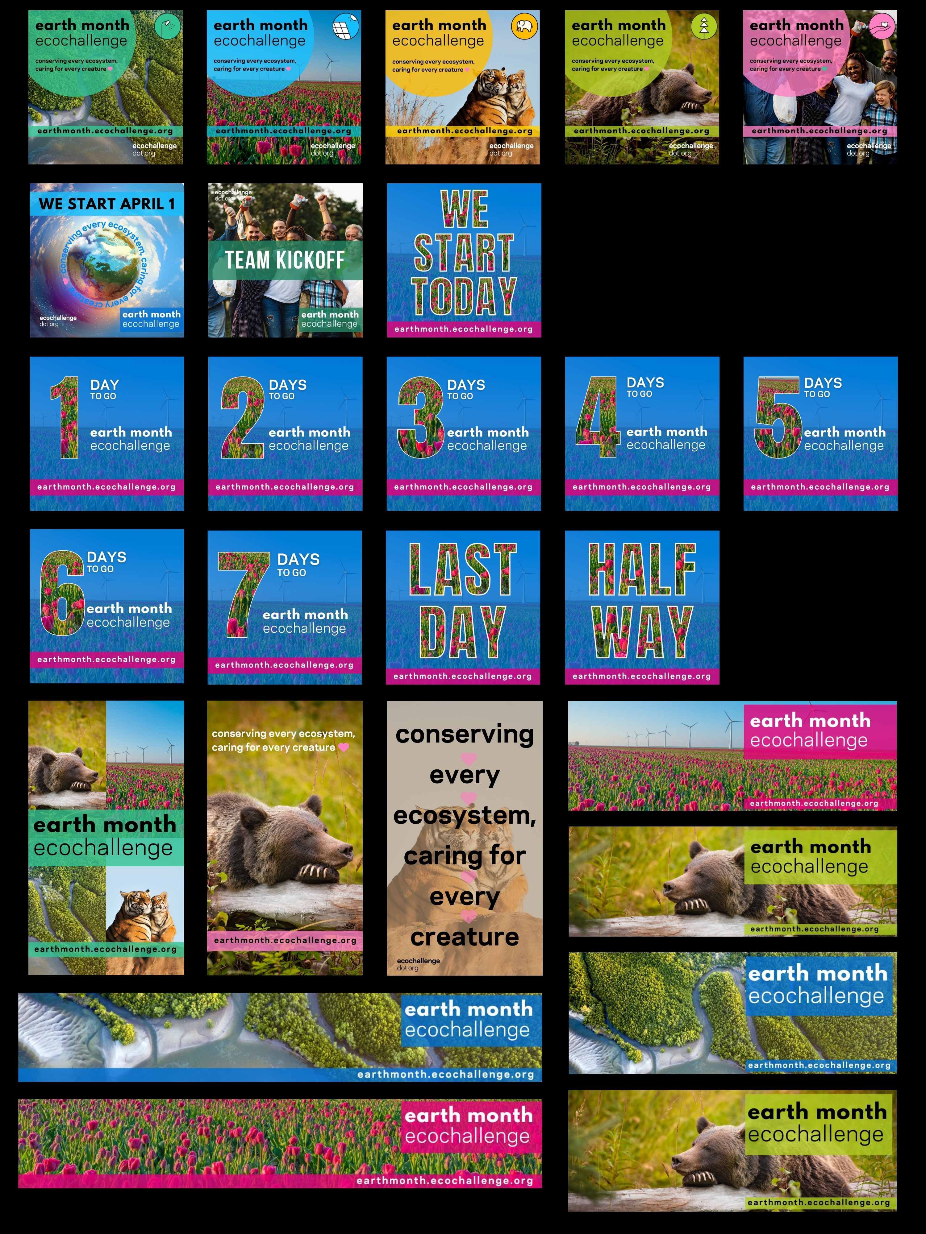 A grid of Earth Month Ecochallenge social media graphics for download