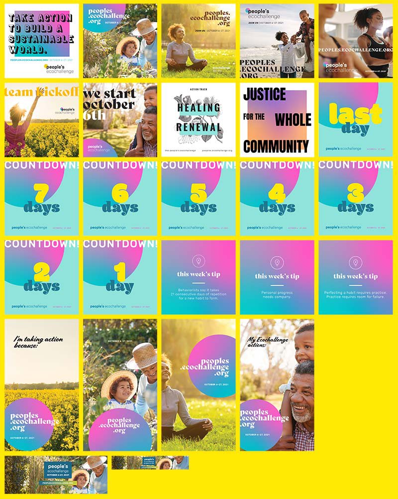 A grid of People's Ecochallenge social media graphics for download